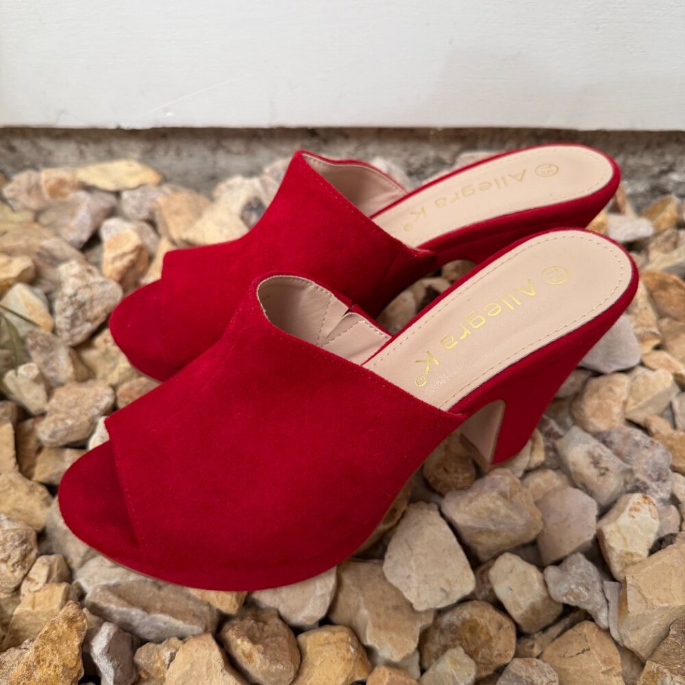 New Allegra K Women's Red Open Toe Platform Chunky Heel Slides Sandals - Picture 4 of 9